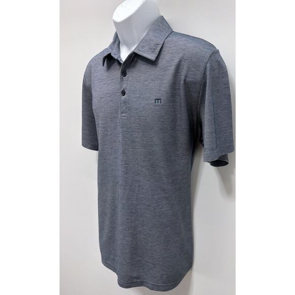 Travis Mathew Polo Shirt Mens L Blue Heather Flying Tortilla Quick Dry Golf EUC - Picture 2 of 7